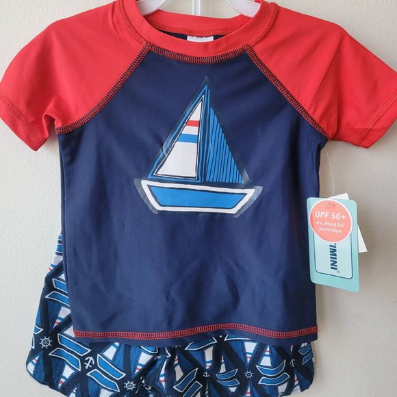 Floatmini 2-Piece Baby Boy Sailboat Swimsuit in Navy/Red Size 18M $34 - Picture 1 of 6